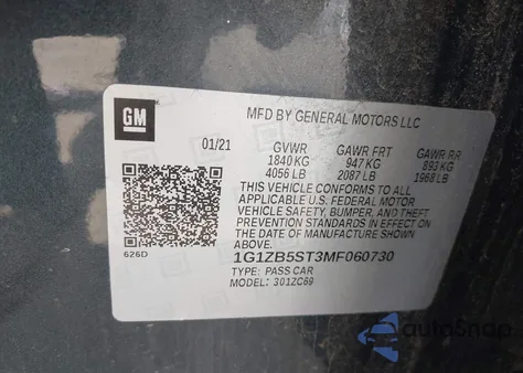 2021 Chevrolet Malibu Fwd Ls z USA, uszkodzony, nr VIN 1G1ZB5ST3MF060730